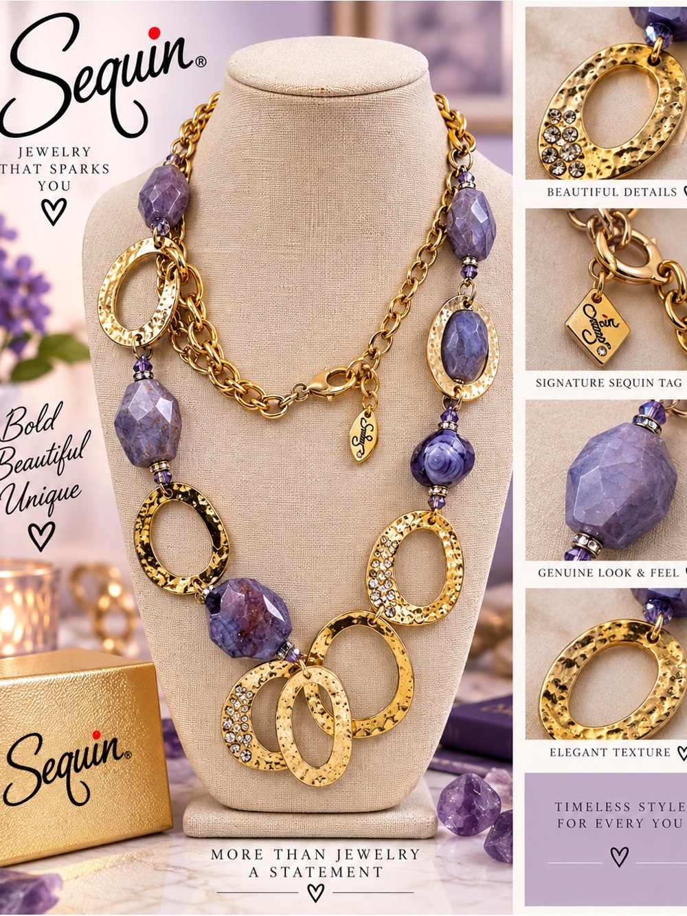 Gold & Purple Statement Necklace -